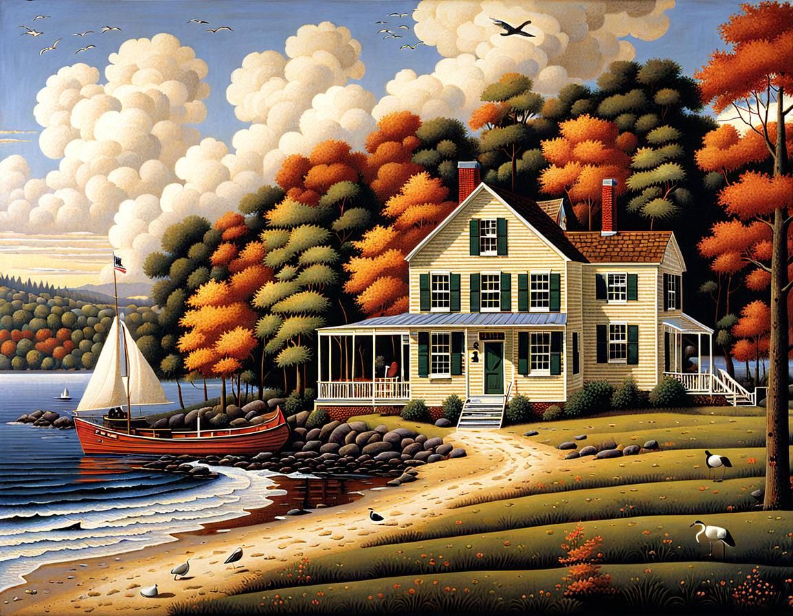 Naive American Folk Art Style Image