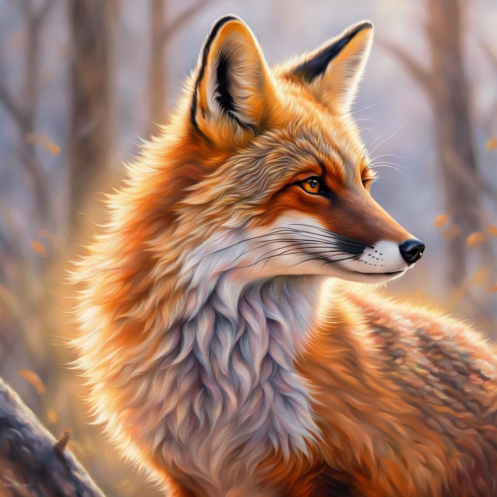 Hyper-Realistic Oil Painting of a Fox's Face