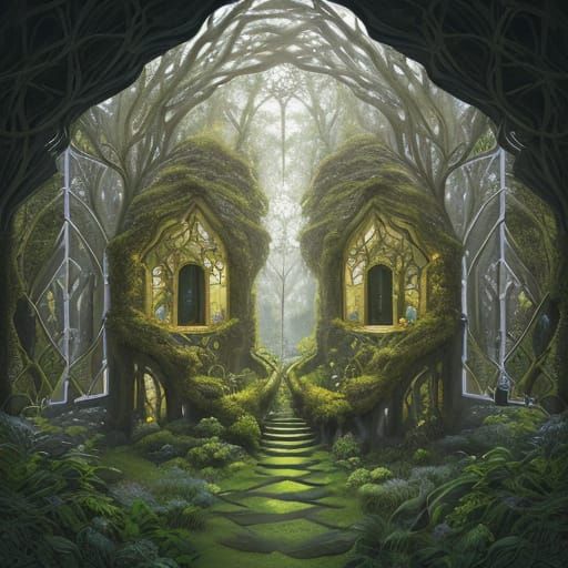 Intricate Microscopic Landscape in Alchemical Style