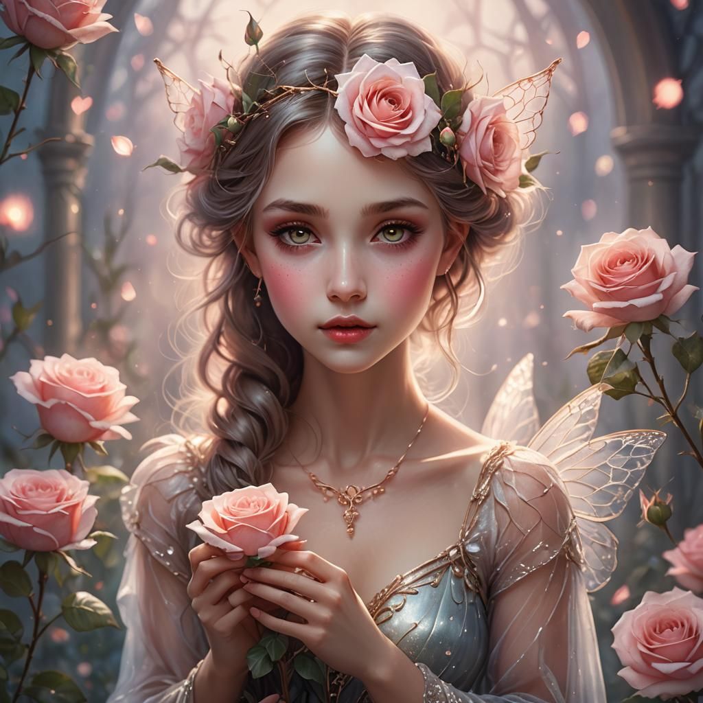 Valentine's Fairy with Rose in Digital Art
