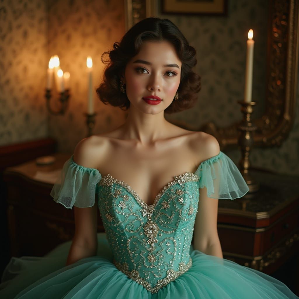 Vintage Gown: Alphonse Mucha Inspired Romantic Portrait