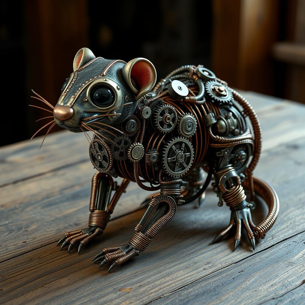 Mechanical Copper Ferret in Steampunk Style