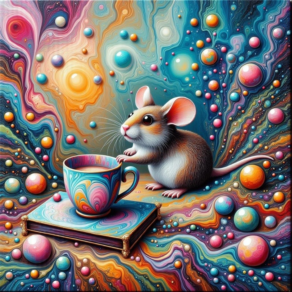 Mouse in Miniature World through Fluid Acrylic Pouring
