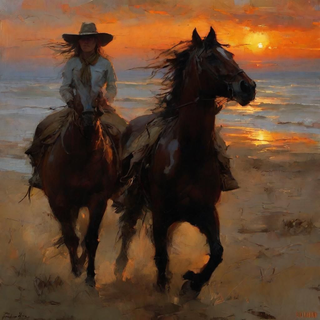 Cowgirl Sunset Ride: Painterly Western Art