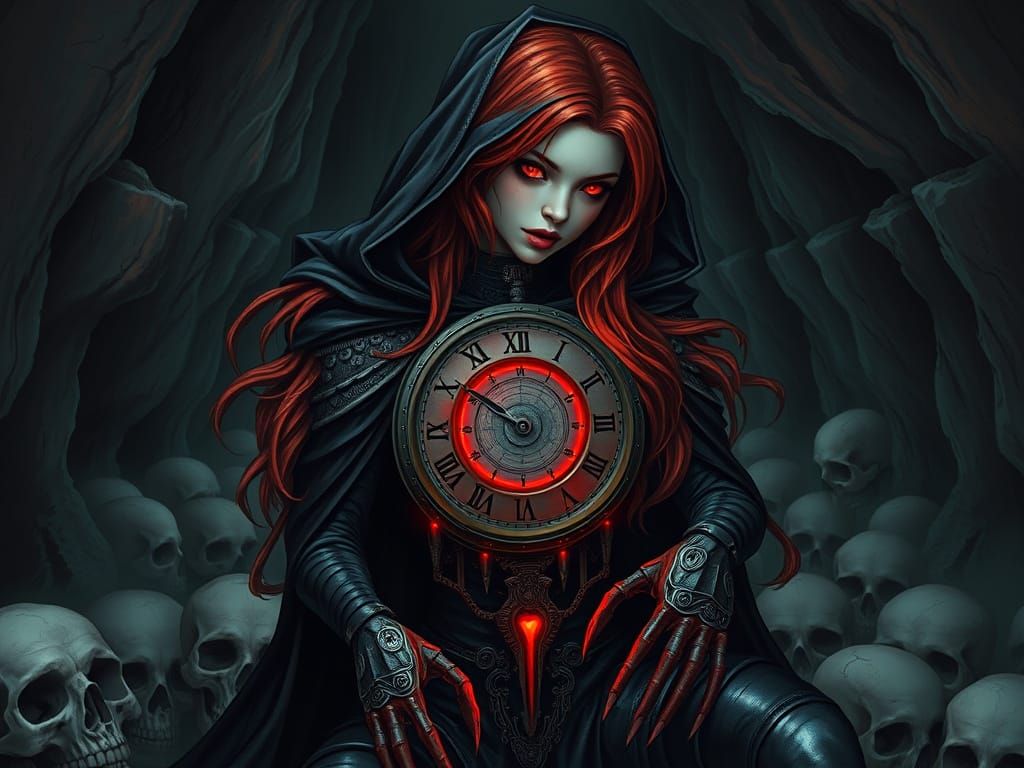 Clockpunk Vampire in Dark Fantasy Horror Cave