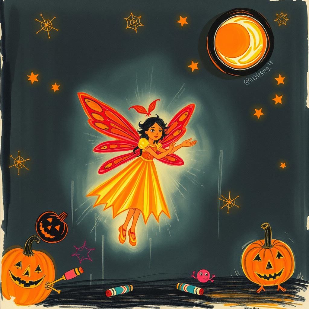 Halloween Fairy in Surreal Crayon Drawing