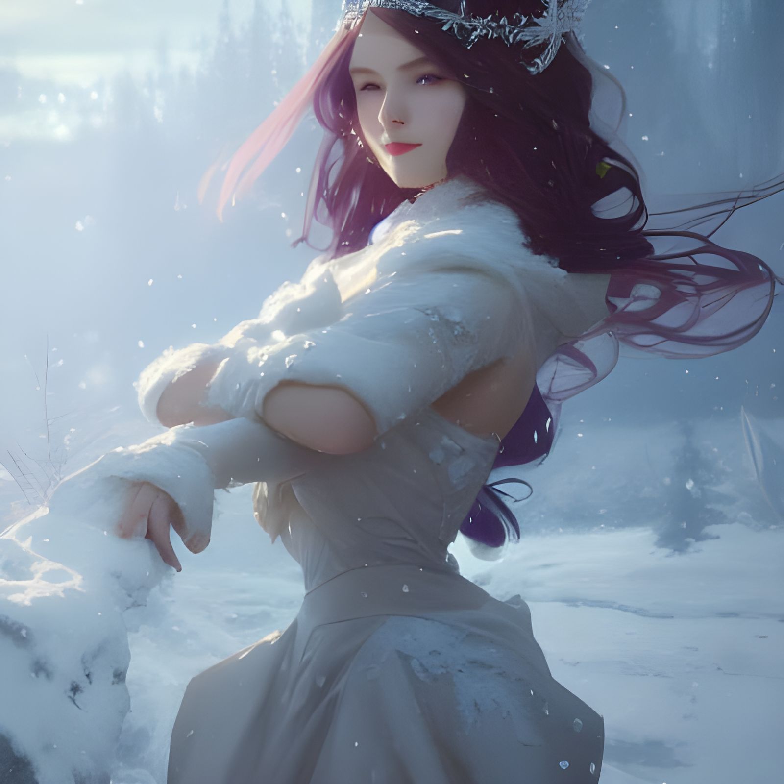 Snow Princess Portrait in Hyperdetailed Style