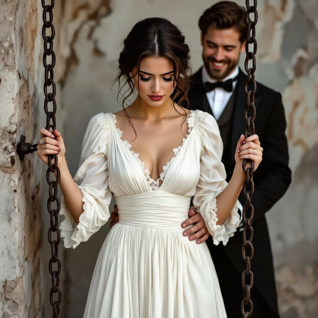 Woman Escaping Chains in Victorian Style