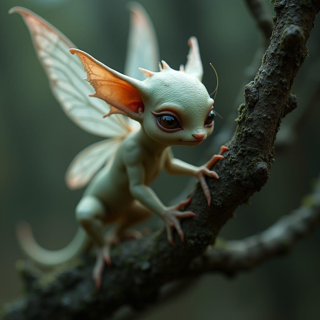 Mystical Fairy Perched on Twisted Tree Branch in Ethereal St...