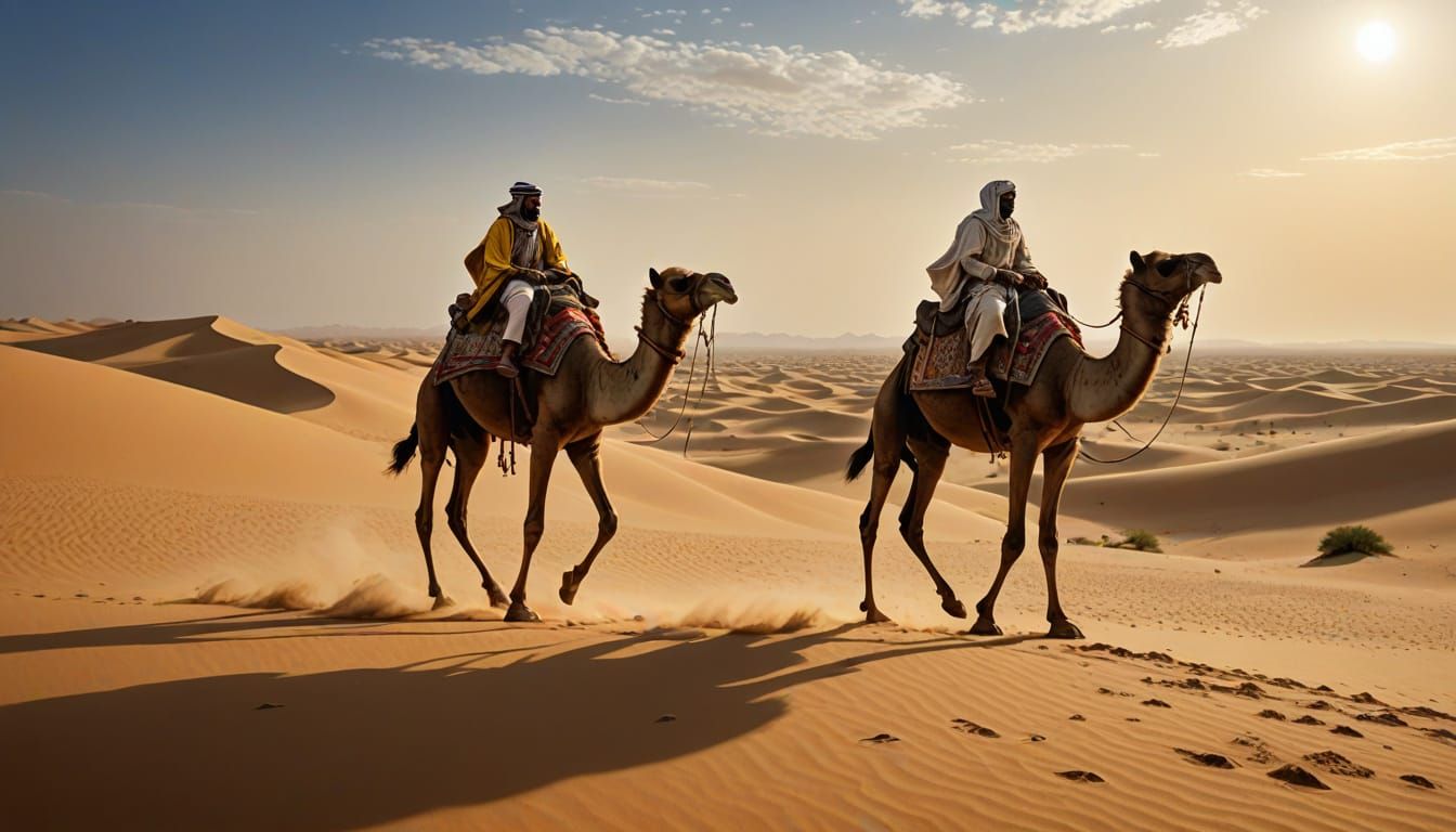 Realistic Arabian Caravan in Desert Landscape