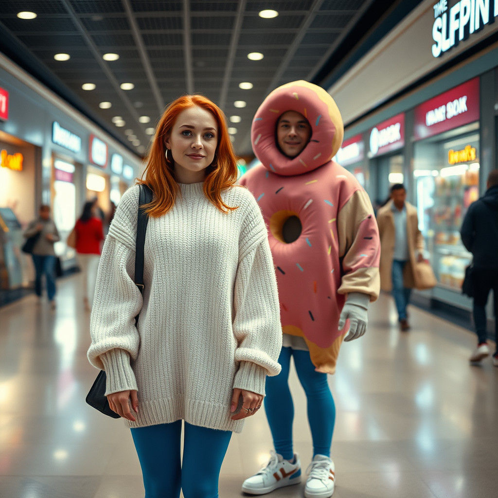 Woman and Donut Man in Cinematic Mall Scene