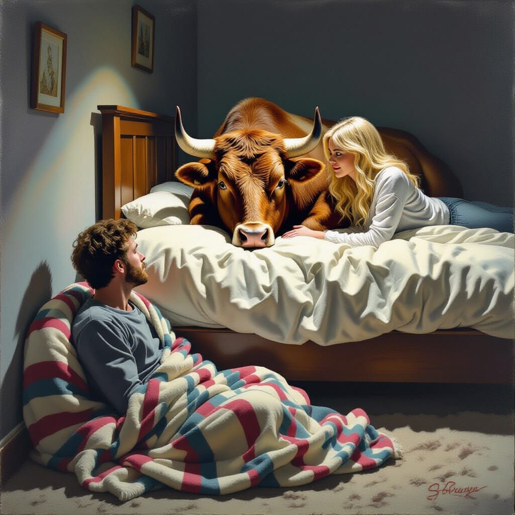 Surreal Sci-Fi Book Cover: Man Watches Couple Cuddle