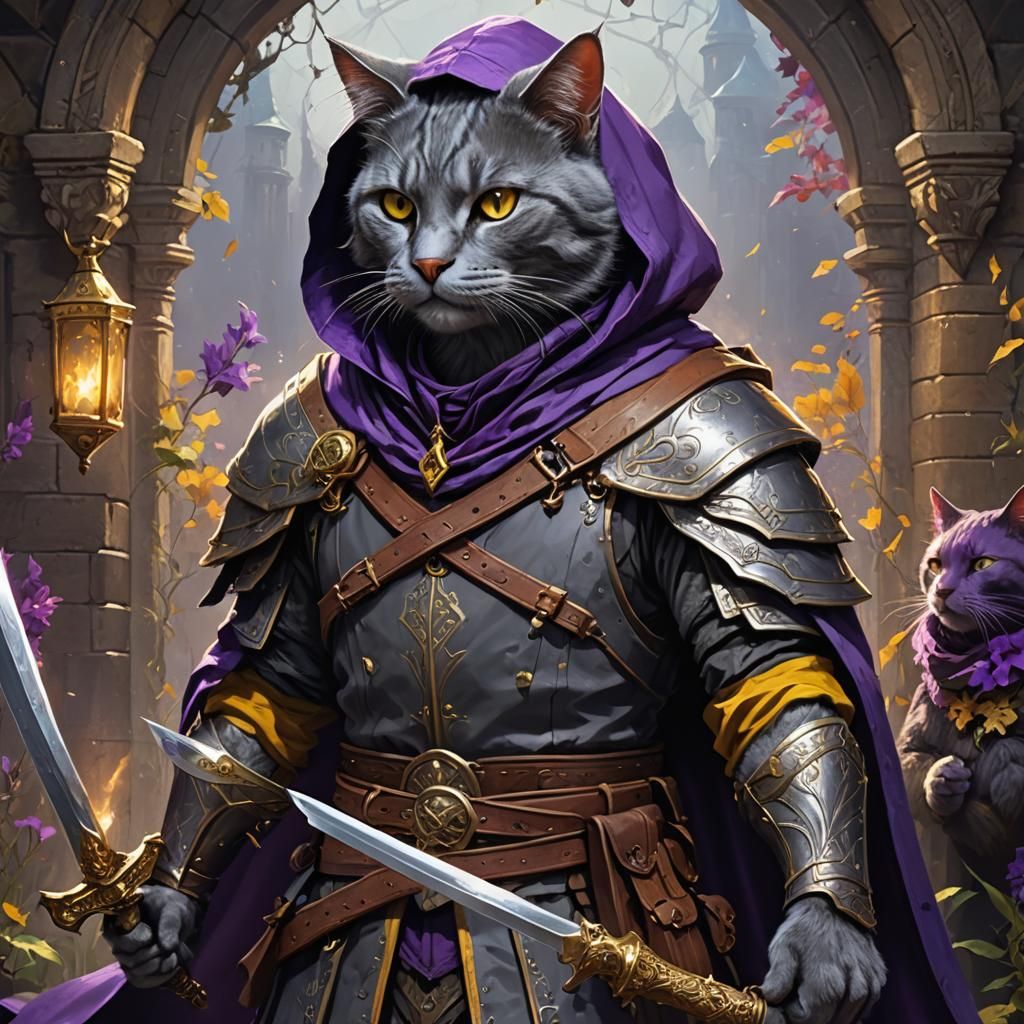 Cat-Human Bard Portrait in Dark Fantasy Style