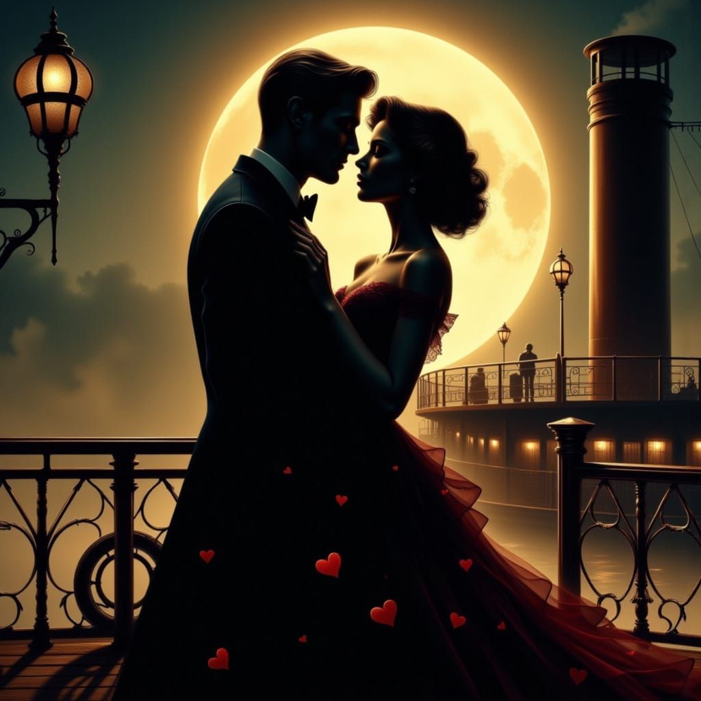 Romantic Art Deco Steamboat Dance in Cyber Noir