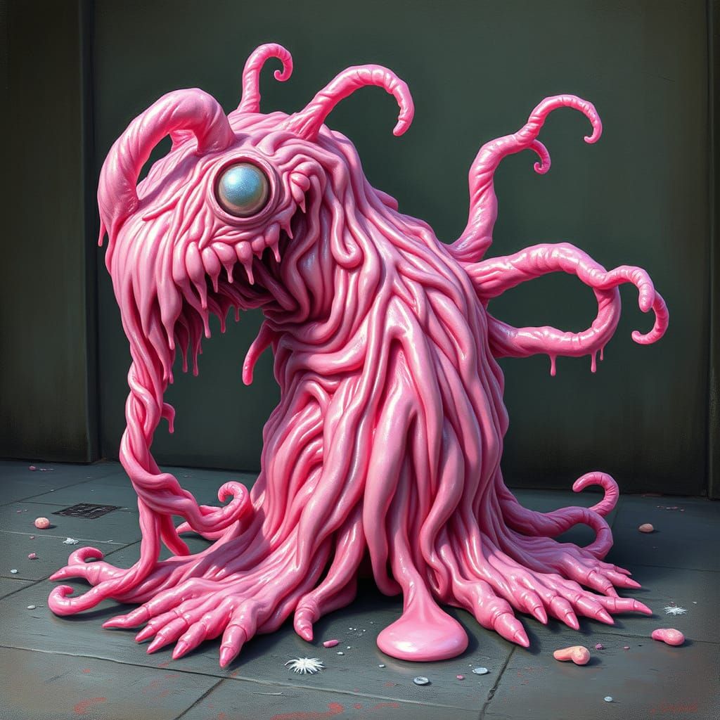 Surreal Pink Creature Rises from Chewing Gum