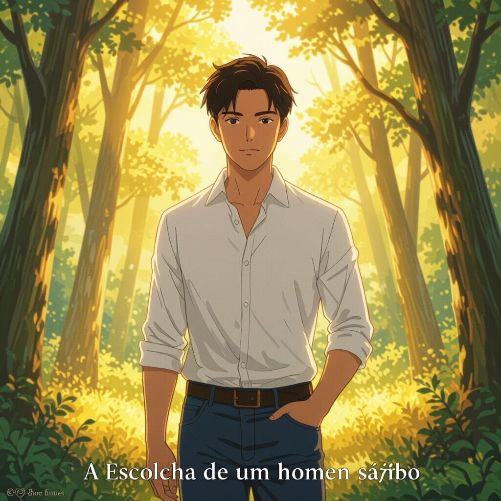 Anime Style Young Man in Sunlit Forest