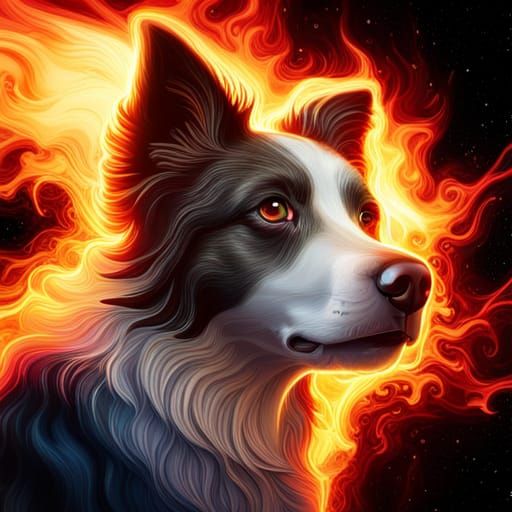 Hyperrealistic Glowing Border Collie Glass Statue