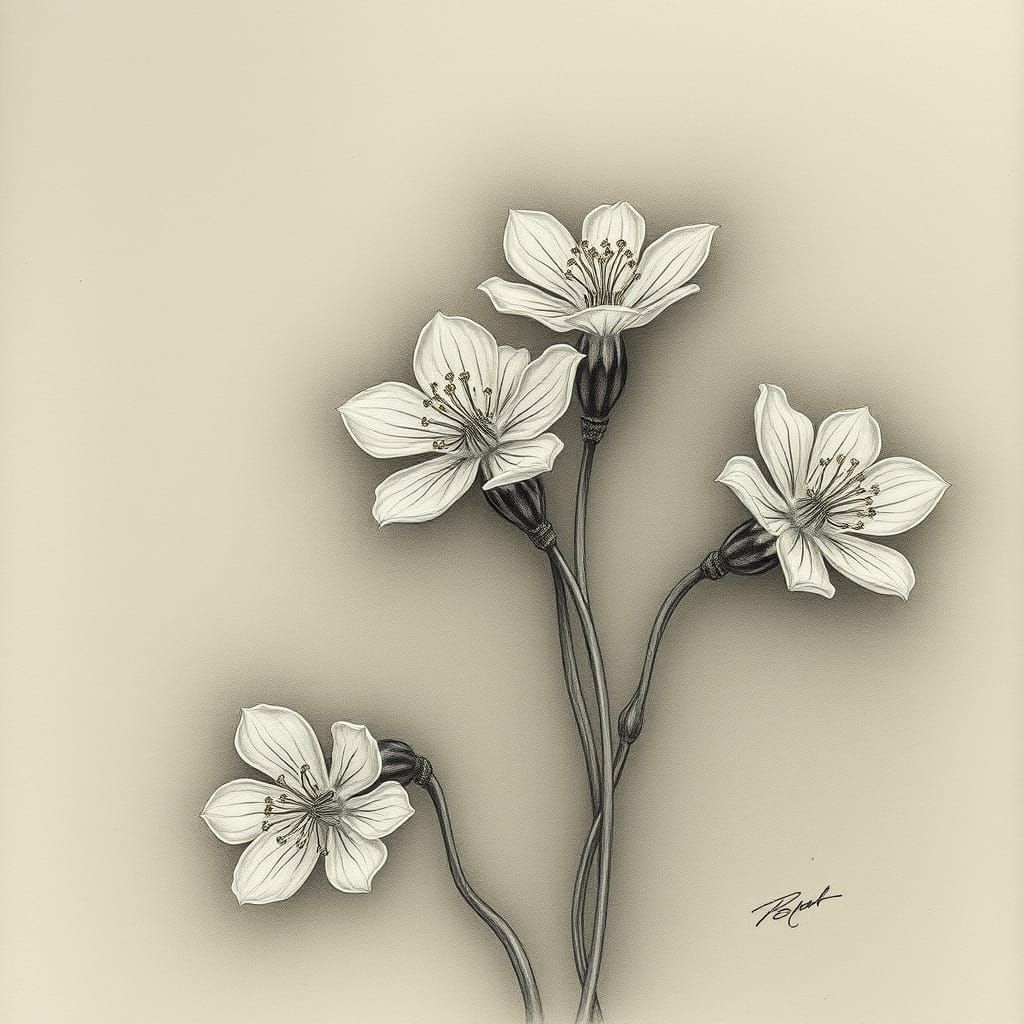 Hyper-Realistic Charcoal Botanicals in Art Nouveau Style
