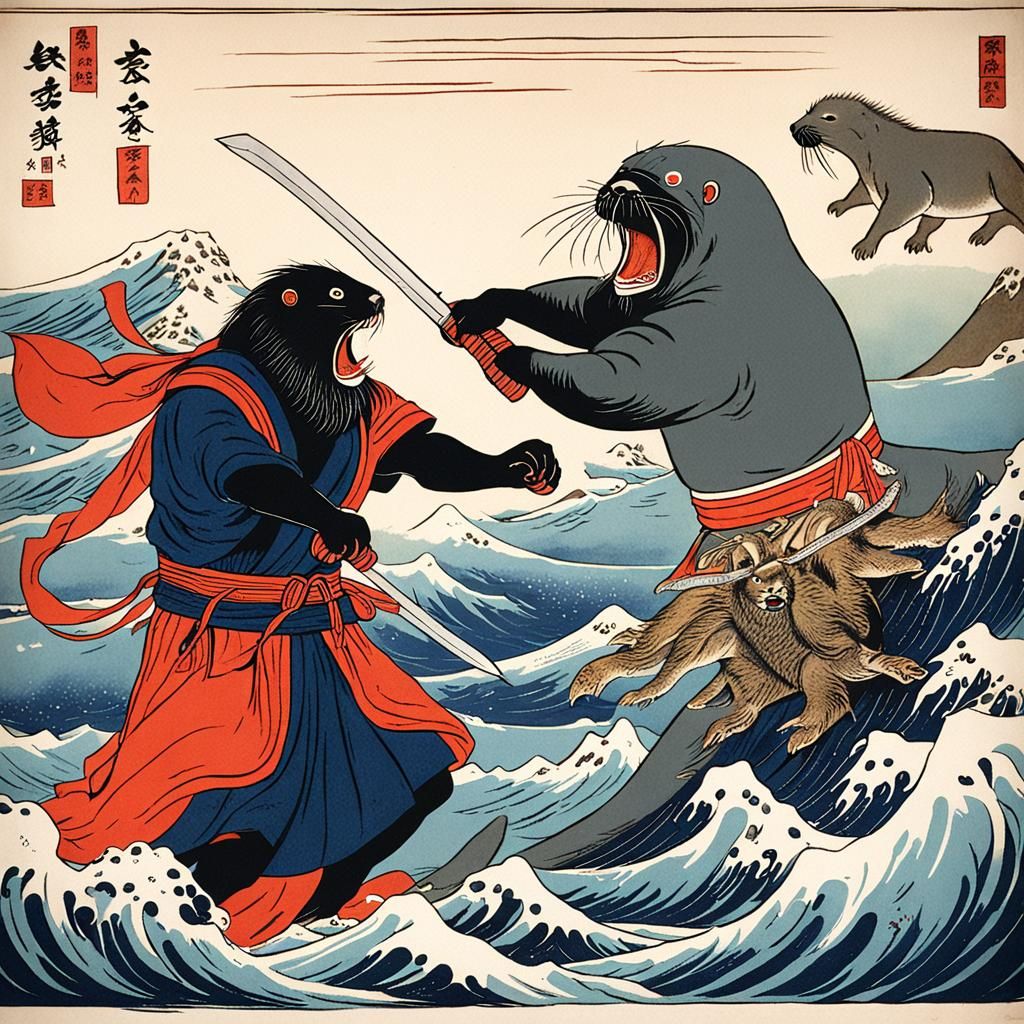 Samurai Sea Lion vs Demon Walrus in Japan