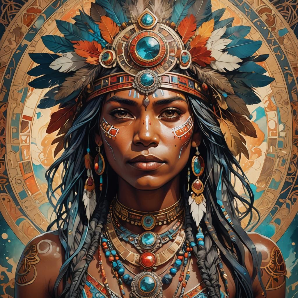 Aboriginal Portrait in Art Nouveau Style