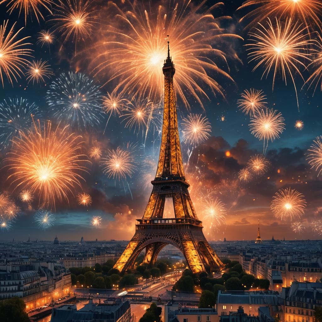 Eiffel Tower Fireworks in Paris: Digital Matte Painting
