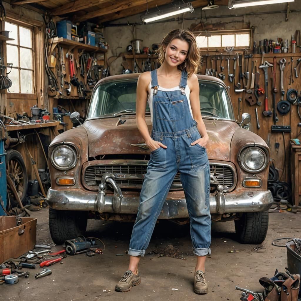 Car Mechanic Woman in Anime Art Style