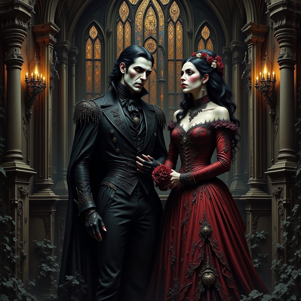 Gothic Vampire Couple in Dark Fantasy Style