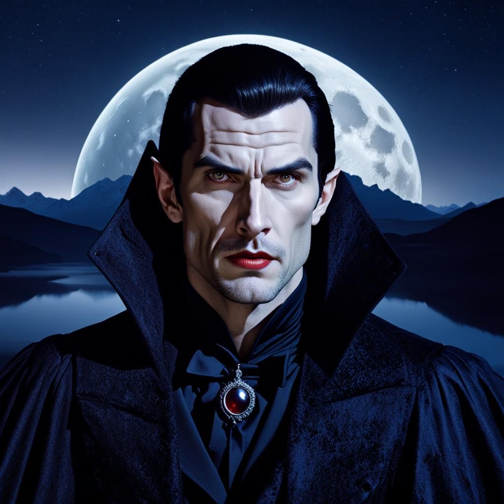 Vampire Portrait Under Starry Night Sky