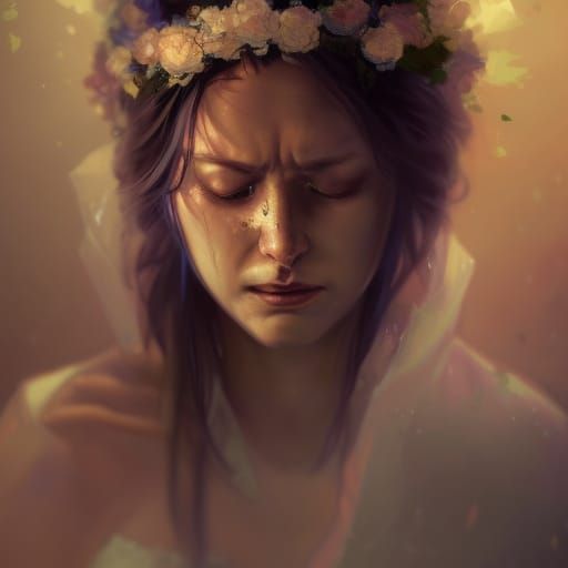 Tragic Bride Crying: Detailed 8k Portrait