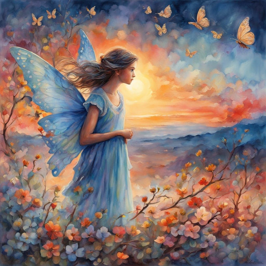 Radiant Fairy with Dollar Bill Petals at Dawn