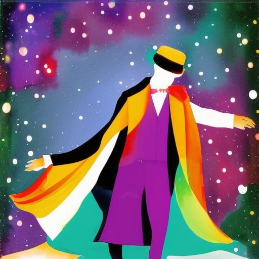 Silhouette of Dancing Man in Retro Watercolor Style