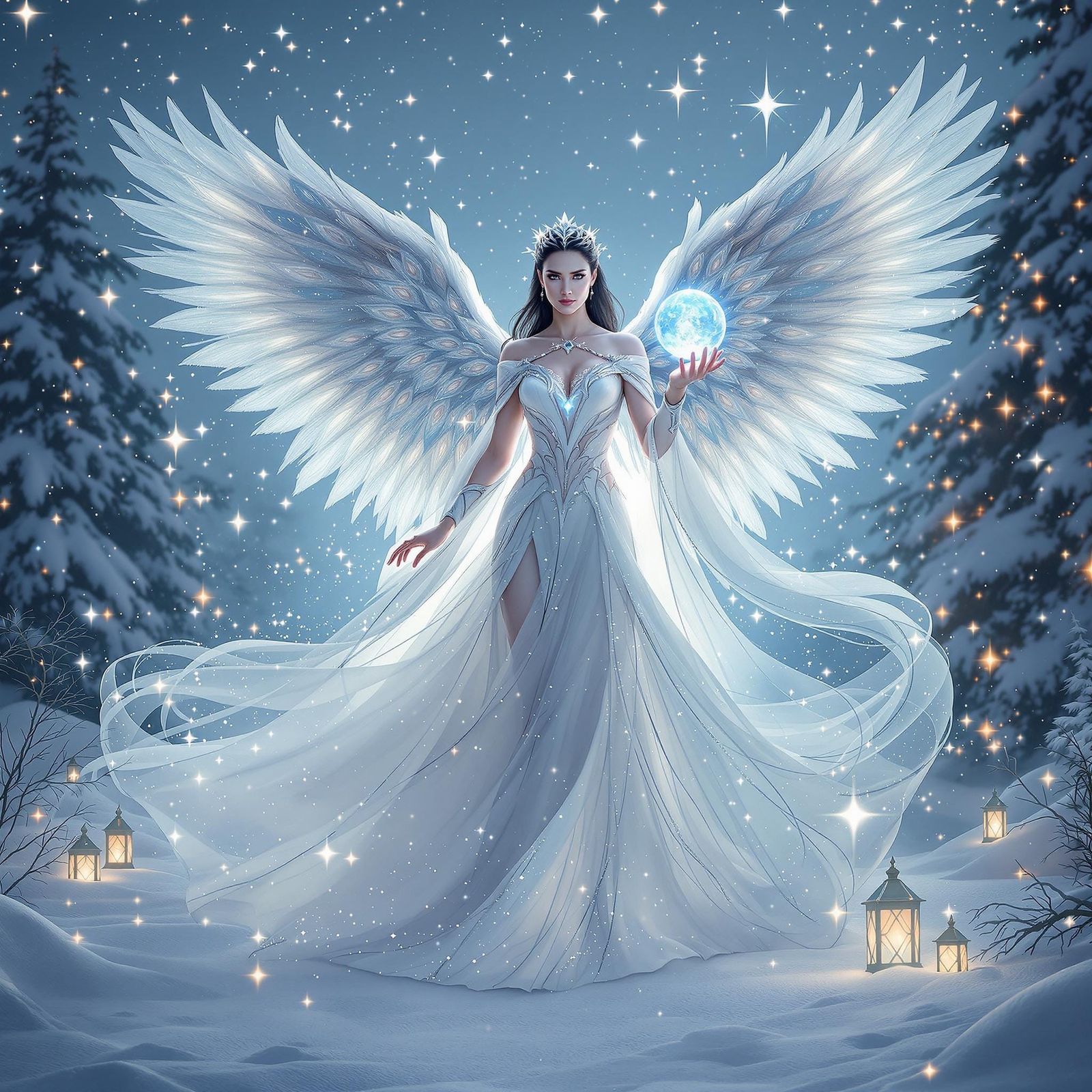 Celestial Holiday Angel in Snowy Landscape, Unreal Engine 5