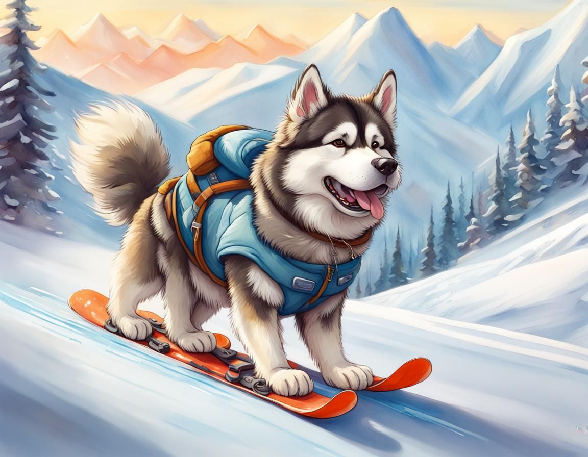 Alaskan Malamute in Skiing