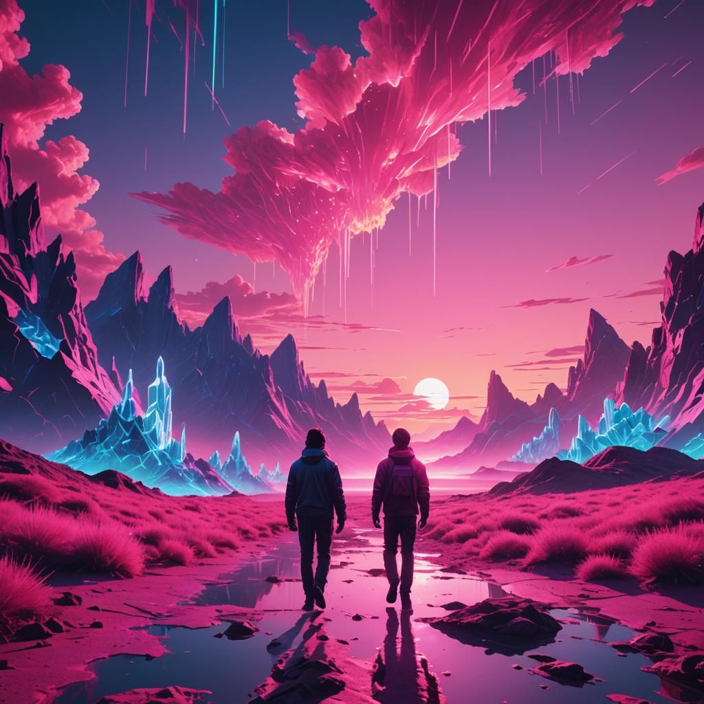 Synthwave Neon Landscape with Crystal Formations