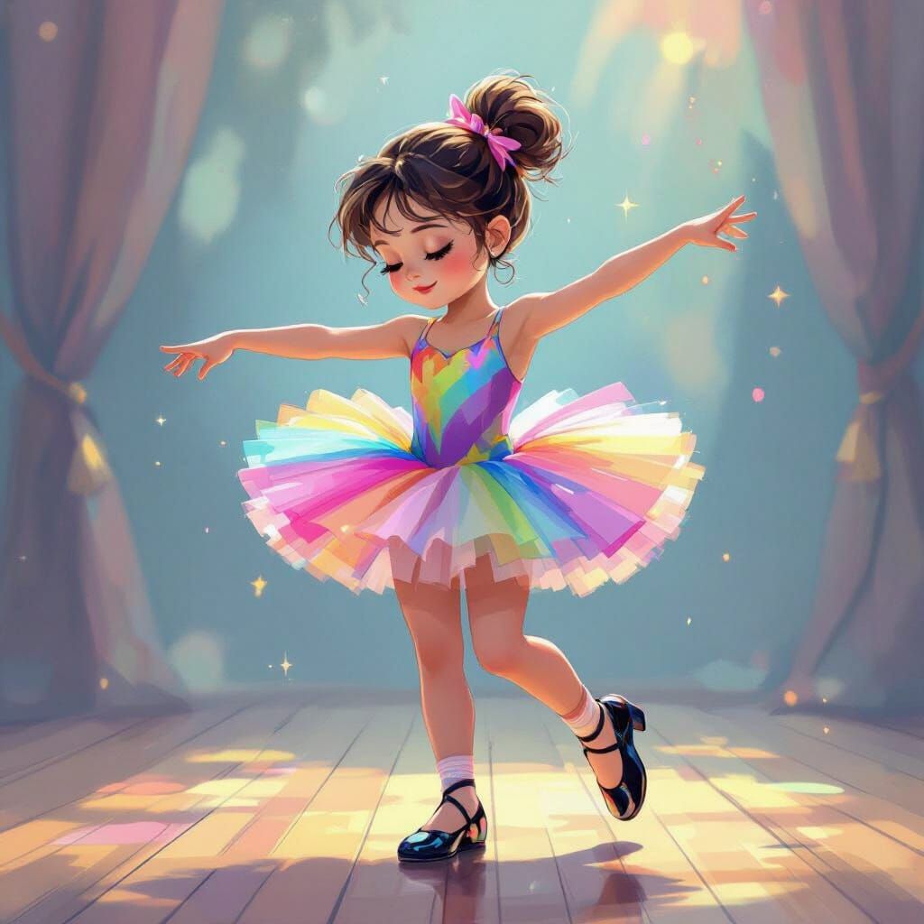Young Dancer in Vibrant Tutu, Shiny Tap Shoes