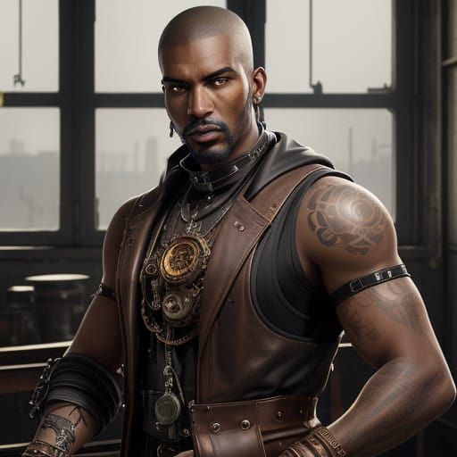 Steampunk Engineer in a Warmly Lit Workshop