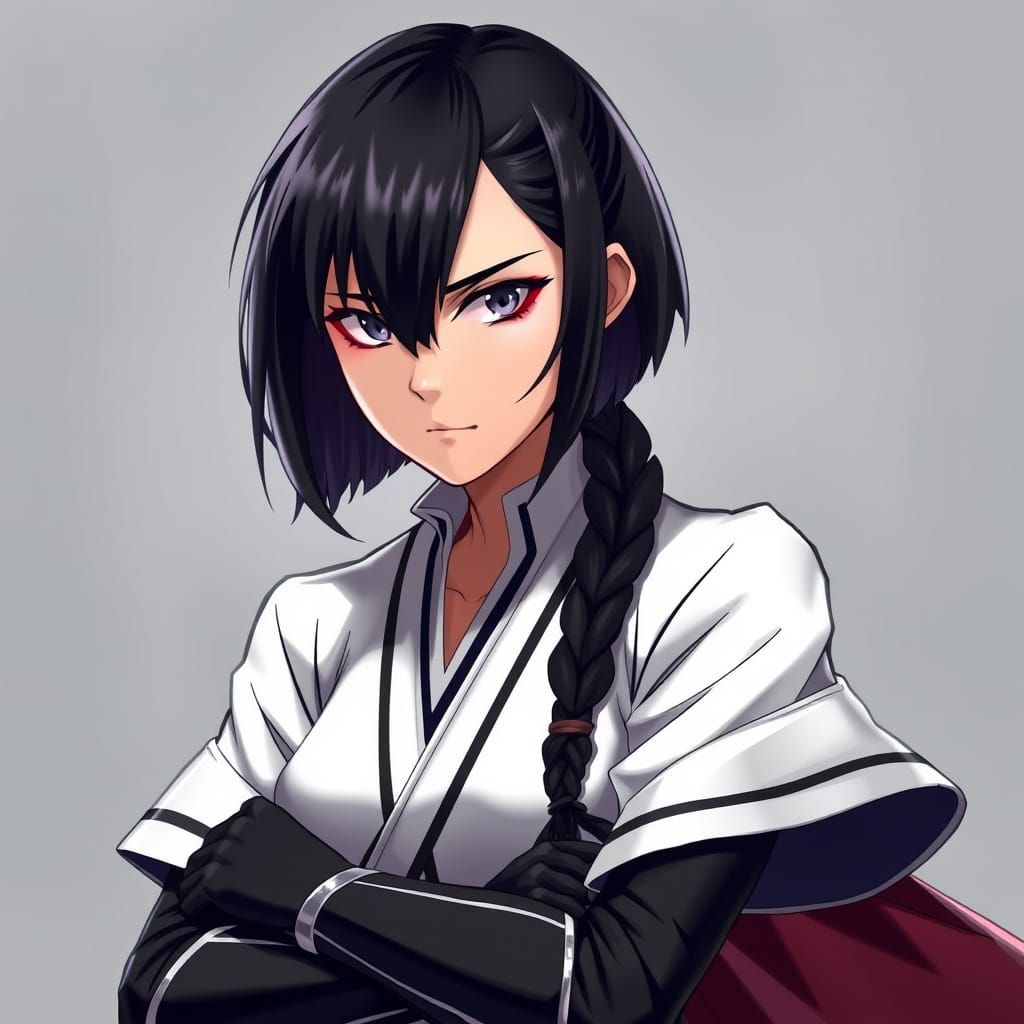 Fierce Female Warrior with Silver Eyes in Manga Style