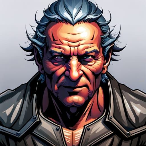 Grinning Old Biker Portrait in Hyperdetailed Style