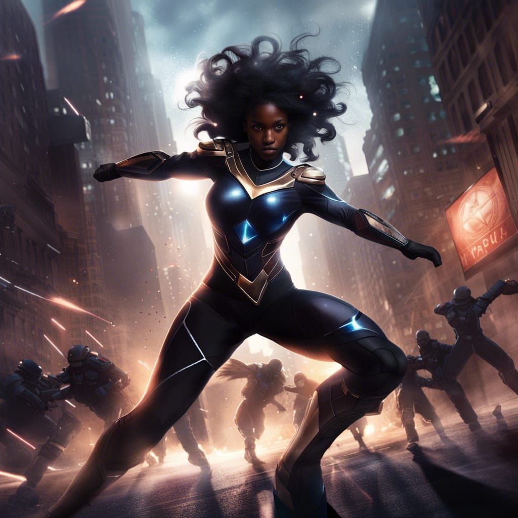 Cosmic Shadow Superhero in City Fight