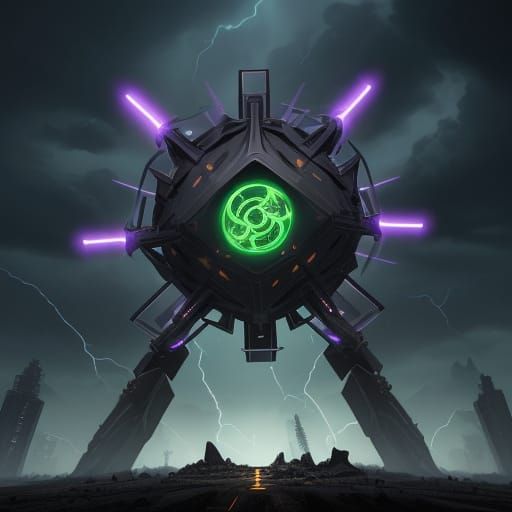 Epic Sentient Cube of Concrete and Metal in Cinematic Style