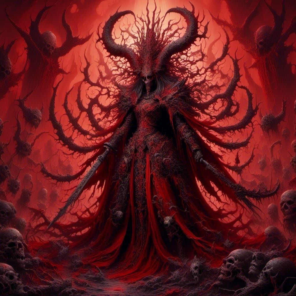 Demonic Torture Scene in Hellish Landscape