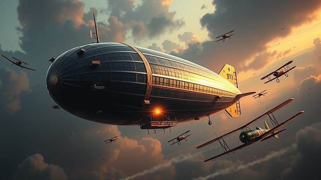 Airship Battle: WW1 Planes in Fantasy Concept Art Style