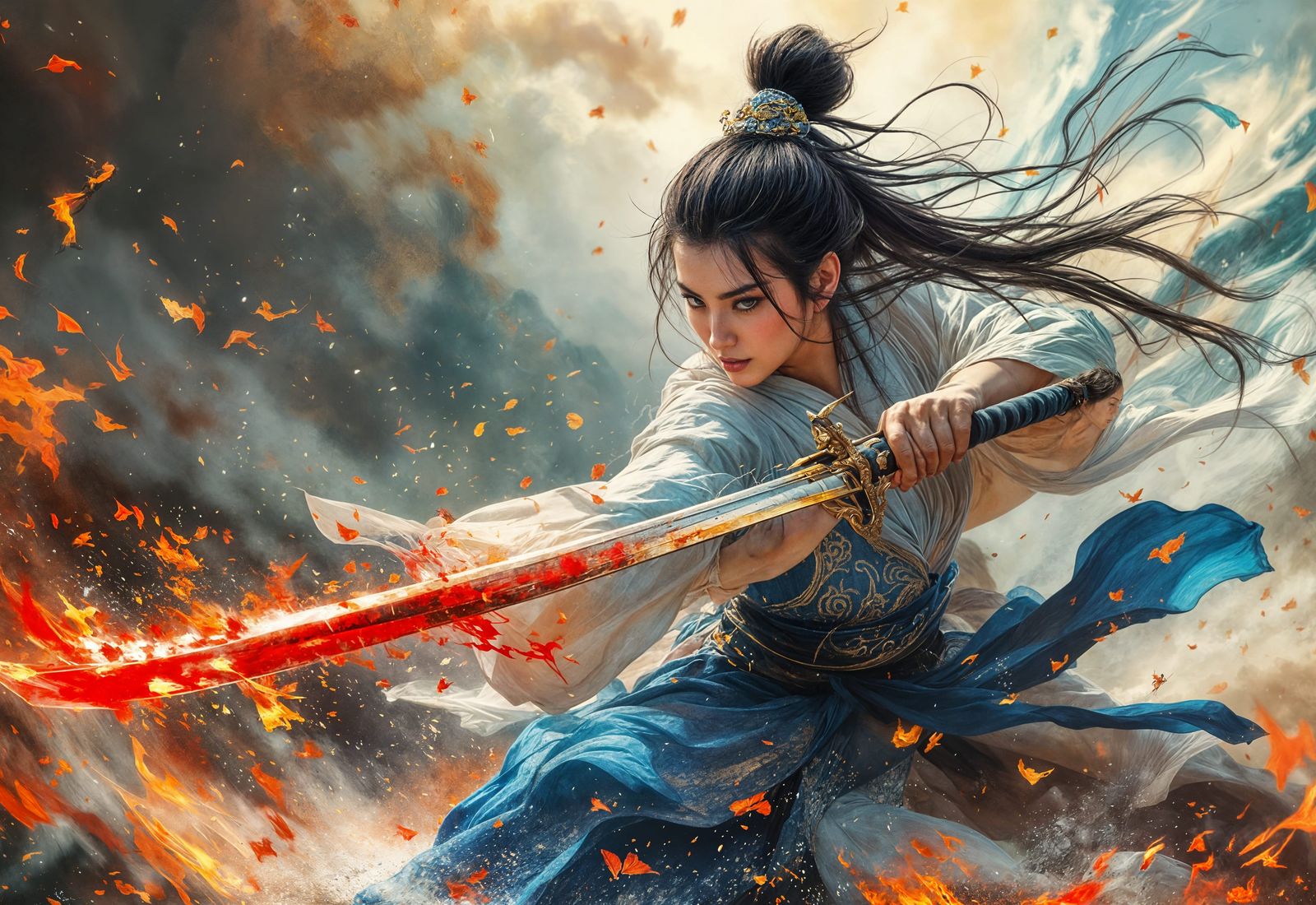 Asian Swordswoman Battles Hordes in Ancient China