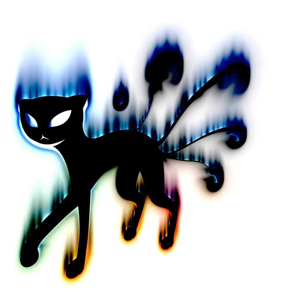 Cartoon Anime Cat Commands Shadows with Ethereal Power