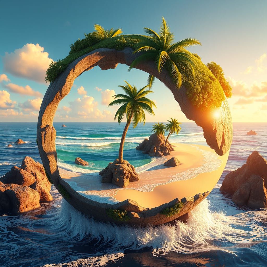 Wonderful Tropical Island Enclosed in a Detailed Globe
