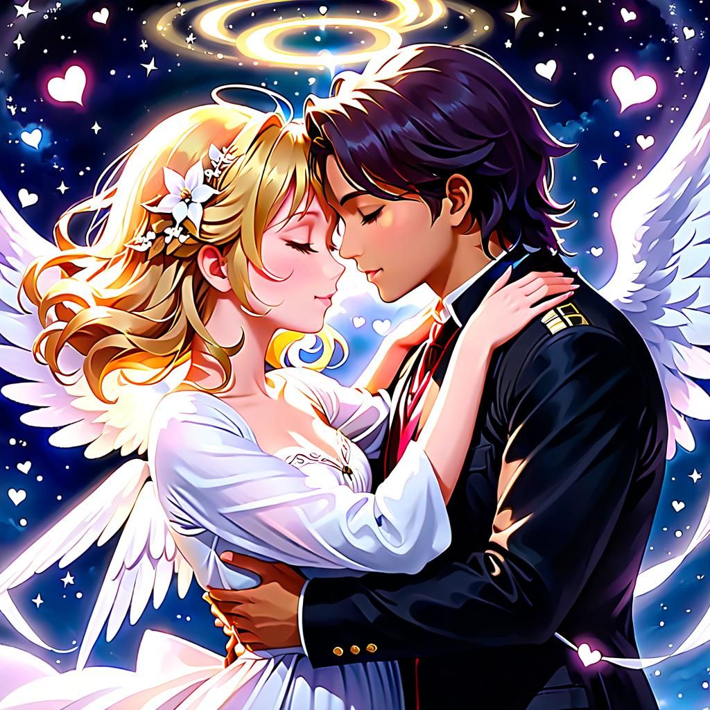 Romantic Watercolor Painting of Dreamy Love