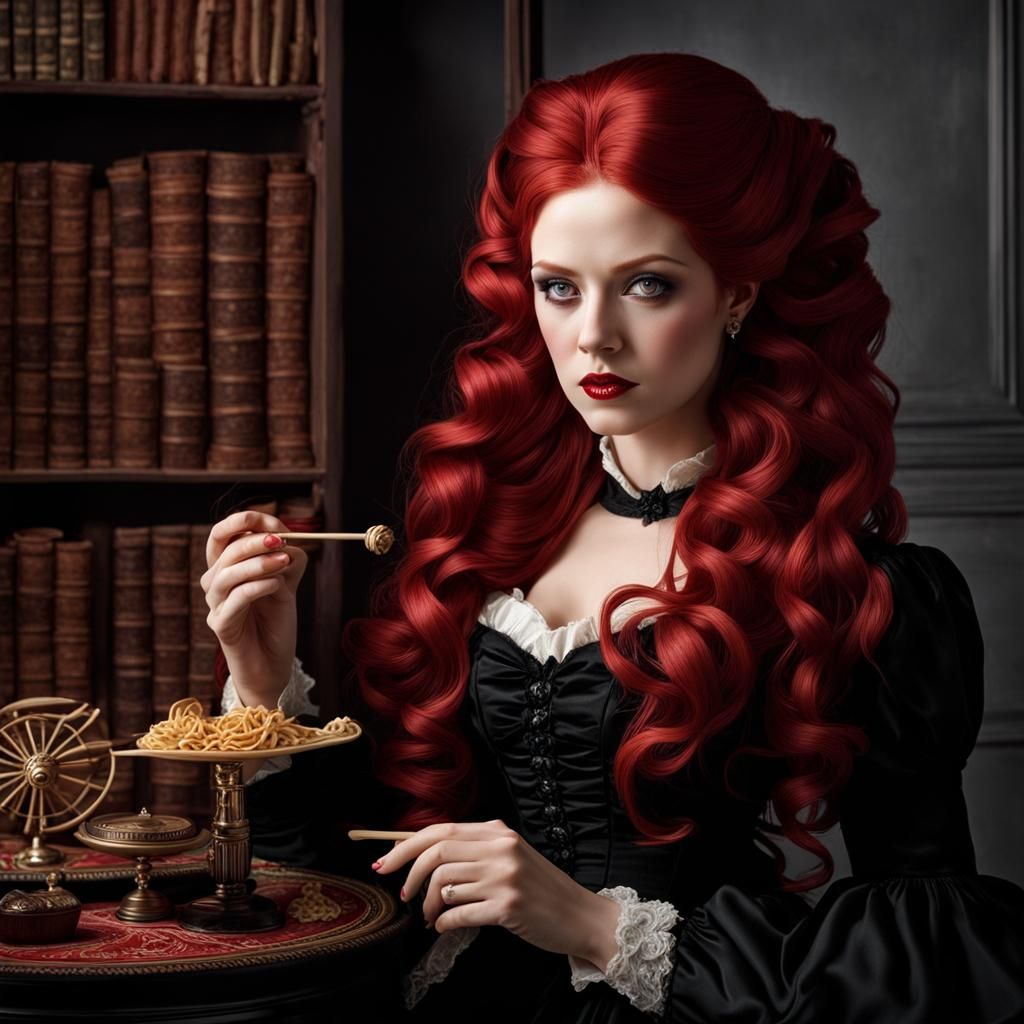 Victorian Woman with Pinwheel Eyes and Red Hair