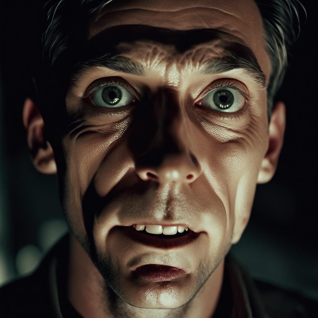 Film Noir Man with Forced Smile in Candlelight