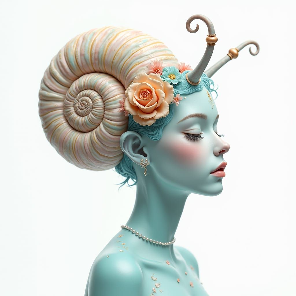 Ethereal Woman with Rainbow Snail Shell Hairstyle