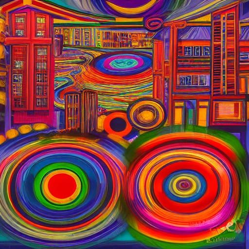 Bustling Night Market in a Kaleidoscopic Cityscape